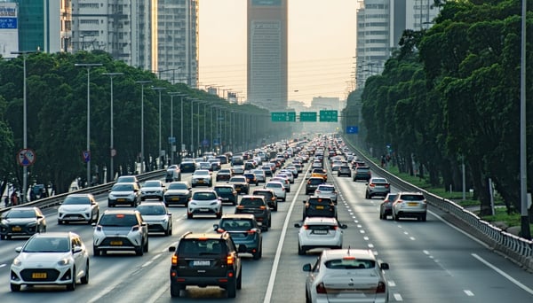 a lot of car traffic in city pollution