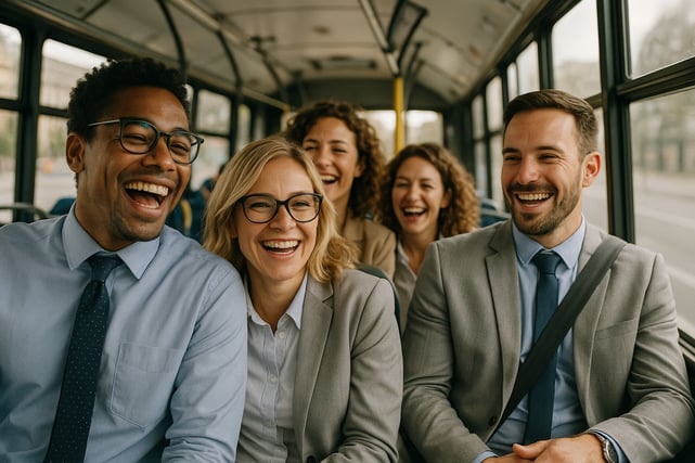 happy workers on the bus-1